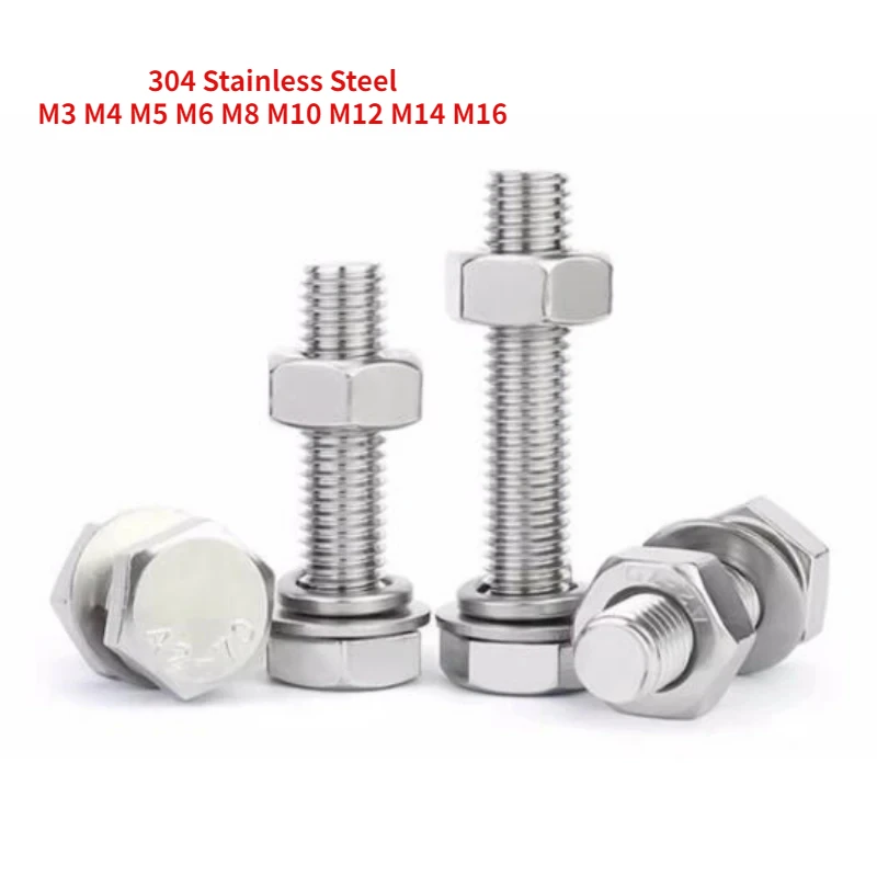 

_ M14 M16 304 наружная Шестигранная гайка из нержавеющей стали, Набор комбинированных болтов, плоская пружинная шайба
