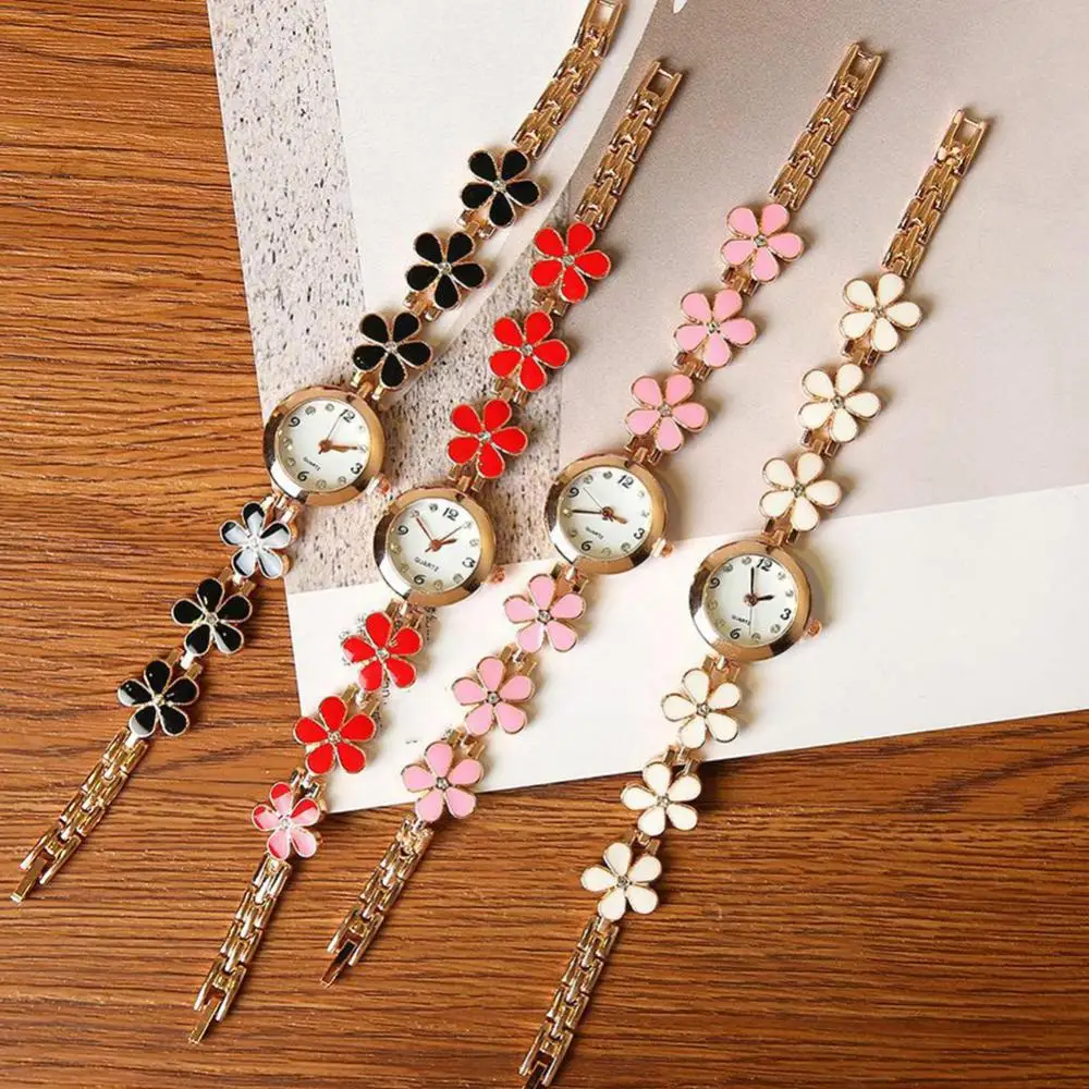 

Fashion Women Rhinestone Flower Round Dial Analog Quartz Bracelet Watch Flower Chain Wristband Wrist Watches Relogio Feminino