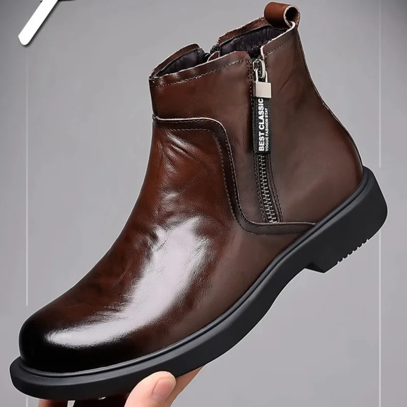 

Fashion Men's Leather Ankle Boots for Men Autumn Winter Velvet Warm Men Chelsea High-top Boots Designer Casual Man's Dress Shoes