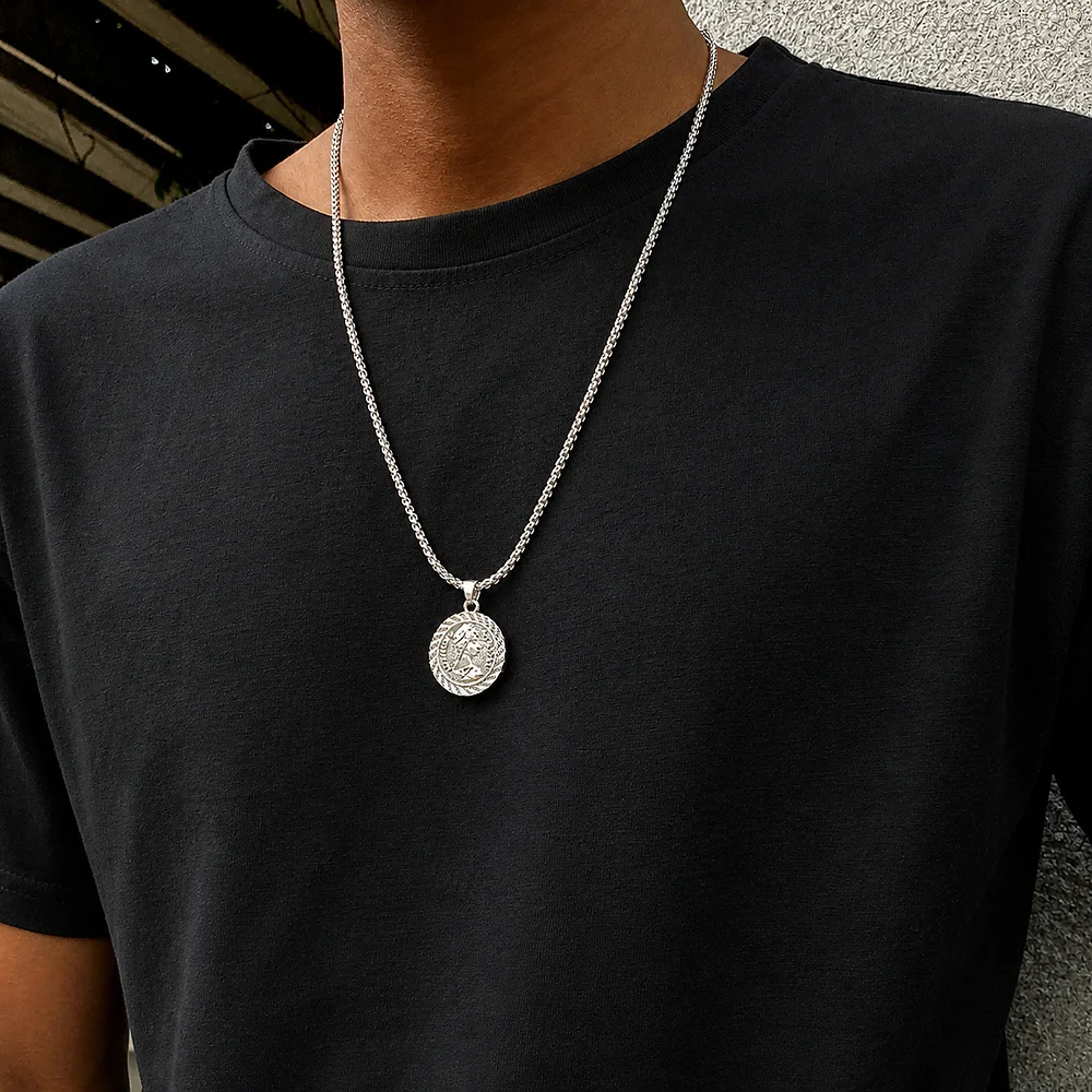 Modische Neue Figaro-Kettenhalskette für Männer Punk Silberfarben Edelstahl Lange Halskette Männer Hip-Hop Schmuck Geschenk – Detail 2