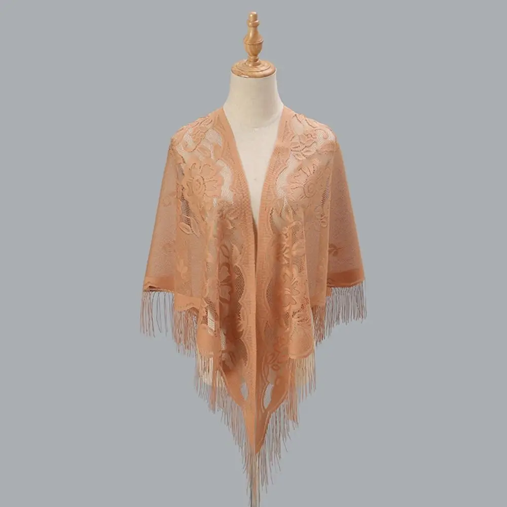 Tassel Patchwork V-Neck Cardigans Women Vintage Shawl Party Dinner Top Scarf Shawls Mesh Cloak Capelet Fringes