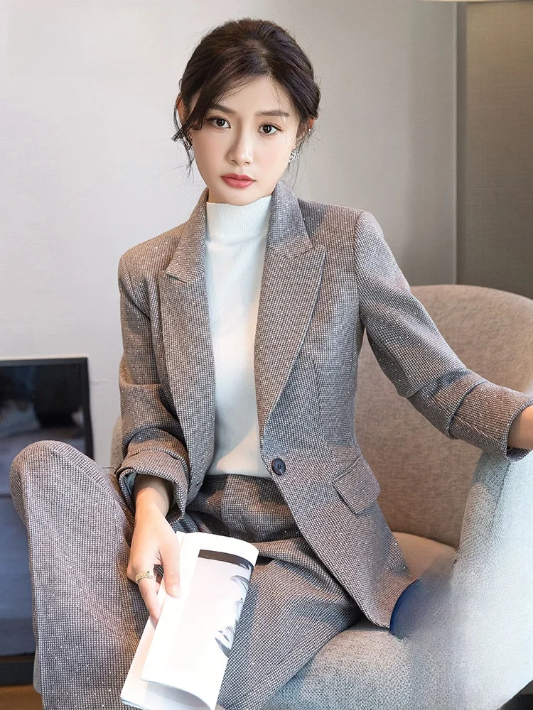 Gray Suit Jacket Women's Summer New High-End Design Sensation  West Clothes Top Personality Professional Set Elegant