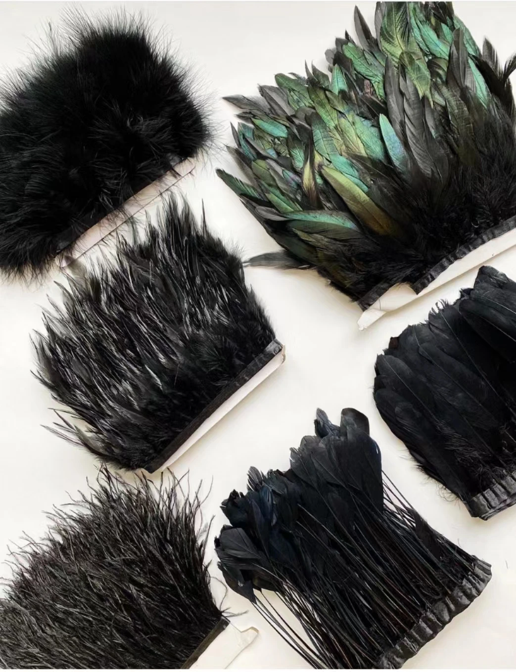 Black Feather Trim Fringe for Sewing Dress Needlework Crafts Material Fluffy Ostrich Marabou Turkey Peacock Decor Various Plume