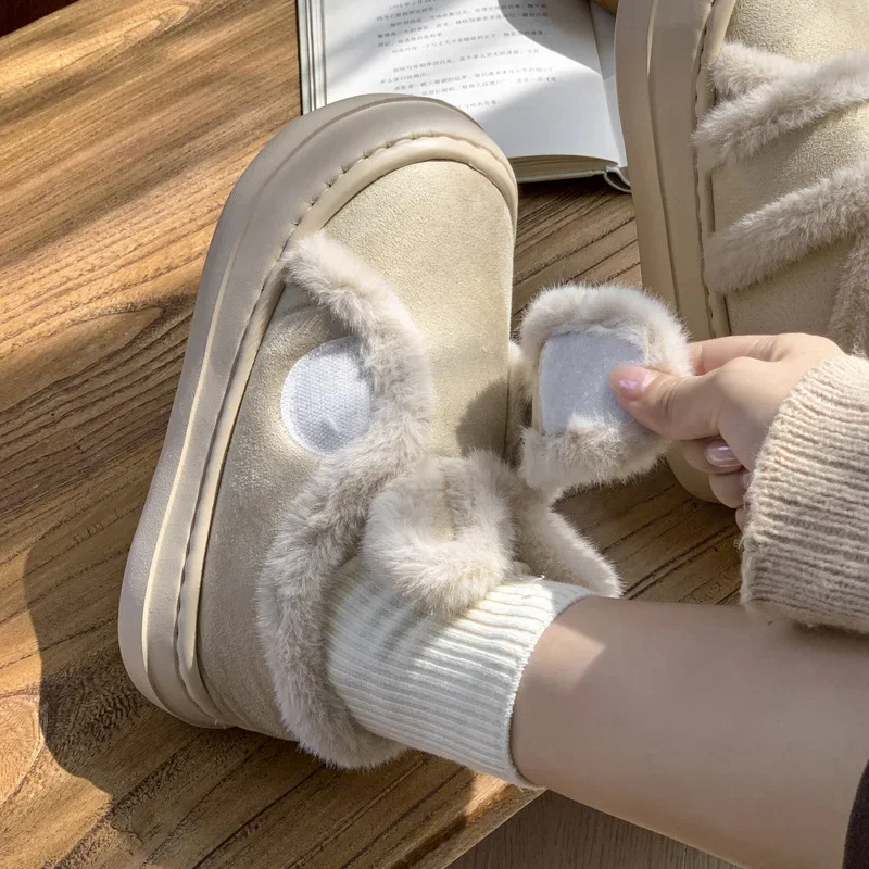 2024 New Cute Rabbit Cotton Slippers for Women Winter Warmth Indoor Outdoor Home Furnishings Plush Thick Bottom Bag Heels Shoes