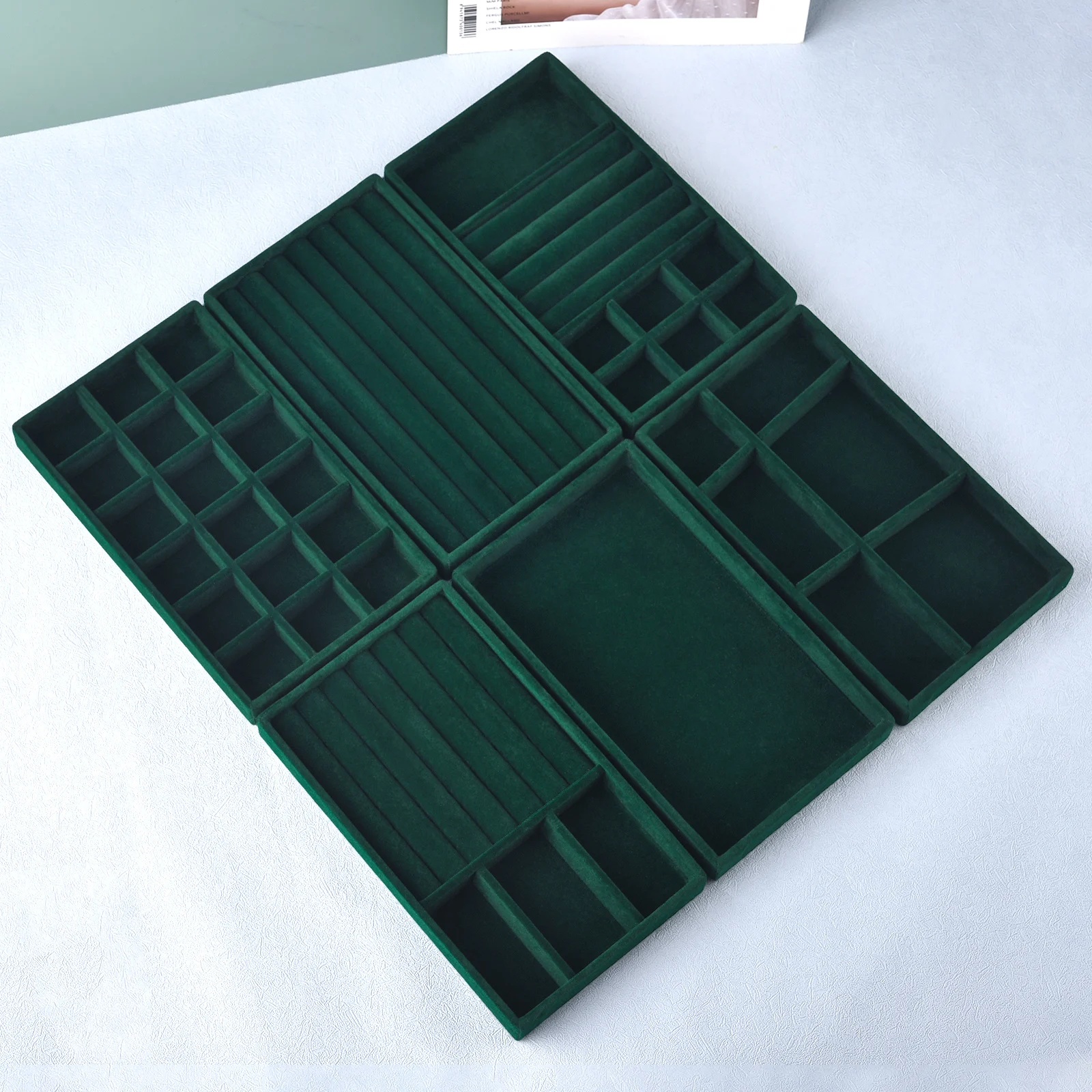 

Бархатный поднос для демонстрации украшений, штабелируемый органайзер для хранения, портативный держатель для колец, серег, ожерелий, демонстрационные подносы