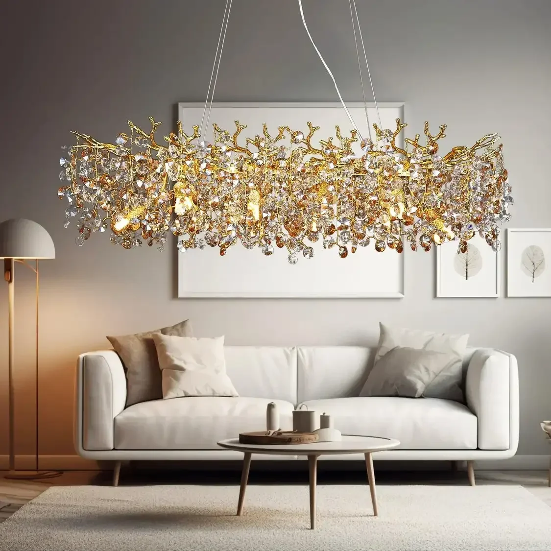 Artpad Nordic Modern Round Crystals Chandeliers for Living Dining Room Chandelier Crystal Hanging Pendant Lamp Dining Table