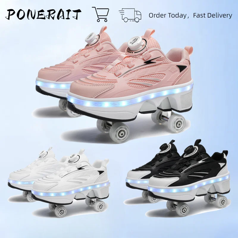 

Four-Wheel Mobility Deformation Shoes, Automatic Retractable Roller Skates, LED Charging, Convenient Rotating Buckle Skates