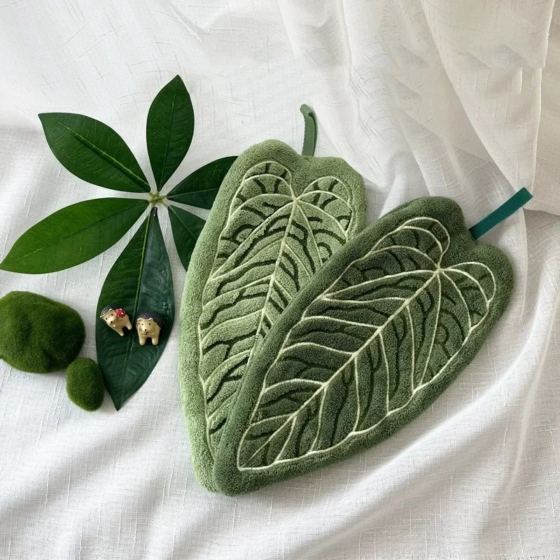 Washable Clear Plant Print Towels Ultra-Absorbent Quick-Dry Hanging Loop for Bathroom Kitchen Thumb Hand Towel Decor