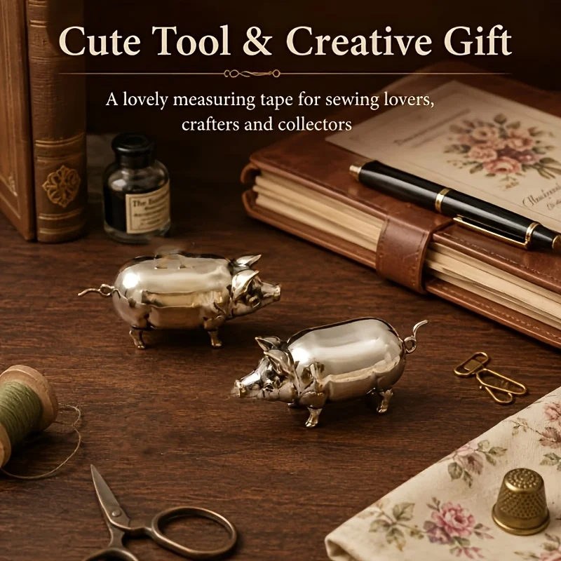 1 Piece Retro-Style Mini Pig Tape Measure, Brass Sewing Soft Ruler, Suitable for Patchwork, Retractable and Portable Metal Soft Ruler in Pig Shape, Designed for Hand Sewing, Artisan-Style Gift, Halloween and Christmas