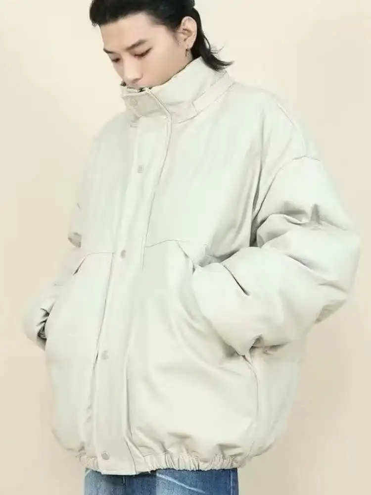 

Американский ретро-пальто-куртка унисекс из утолщенного хлопка с воротником-стойкой, на молнии, свободного кроя, для зимы, повседневное, теплый, удлиненный