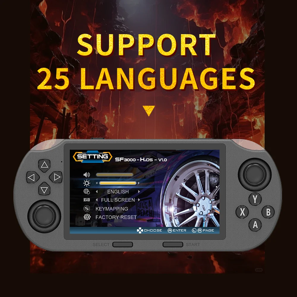 SF3000 وحدات تحكم ألعاب محمولة ريترو 4.5 بوصة IPS شاشة مشغل ألعاب محمول مدمج 20000+ ألعاب لـ PS1/GBA/SFC/GBC