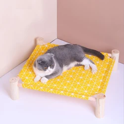 Wood Canvas Elevated Cat Bed, House, Hammocks, Lounge Bed for Small Rabbit Cats and Dogs, Durable Pet Supplies