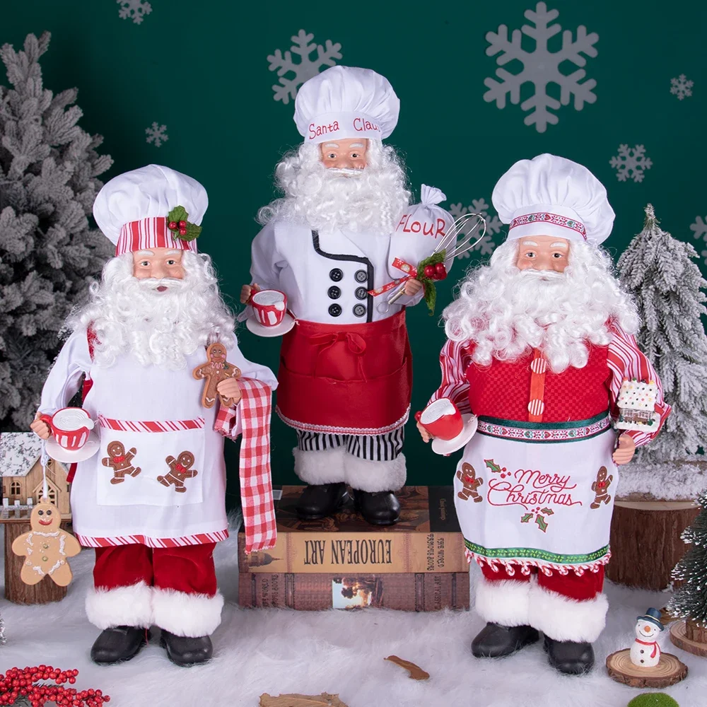 Christmas Holiday Party Supplies Santa Claus Cook Adorable Gingerbread House Chef Santa Claus Doll For Kitchen Decoration Gift