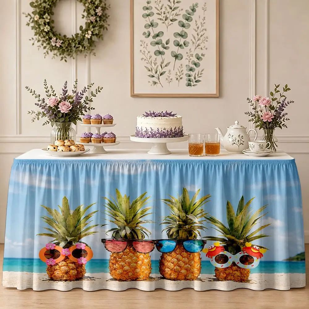 One set of tablecloth decoration - pineapple with sunglasses beach theme - ruffled tablecloth border
