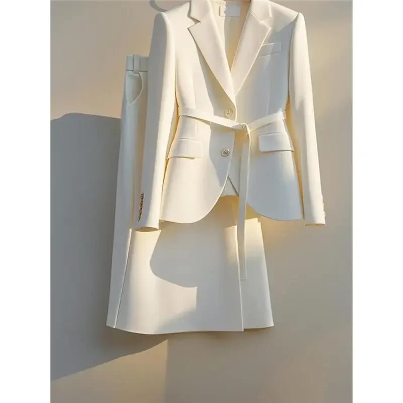 UNXX Herbst Beige Zwei Stücke Set Chinesischen Stil Rosa Büro Temperament Kurze Blazer Tops + Hohe Taille Breite Beine Hosen Anzug frauen