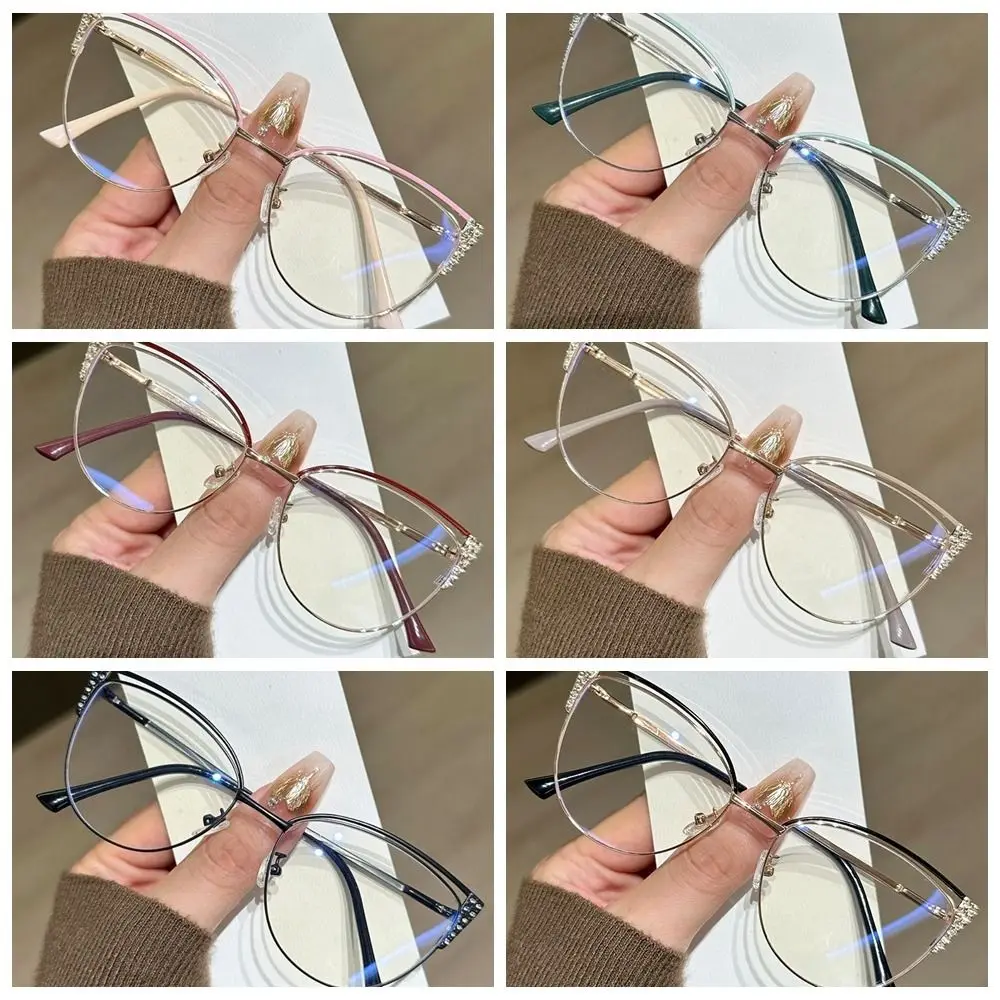Rhinestone Studded Anti-blue Light Glasses Transparent Lightweight Square Frame Myopia Glasses Metal Frame Eye Protective