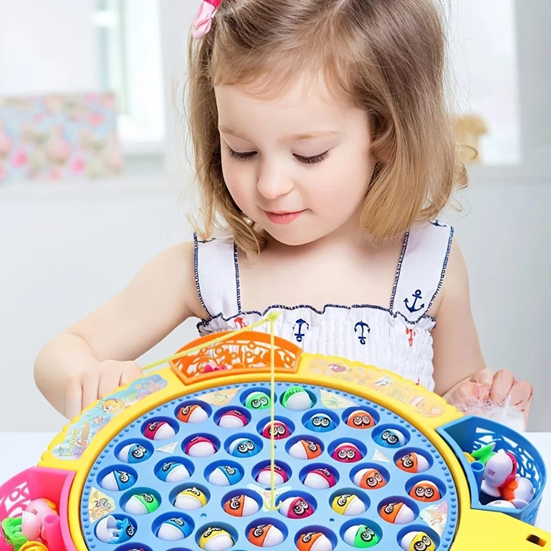 Giocattolo da gioco di pesca elettrica con pesci da 45 pezzi, giocattolo da pesca interattivo puzzle per bambini, giocattolo rotante educativo e musicale
