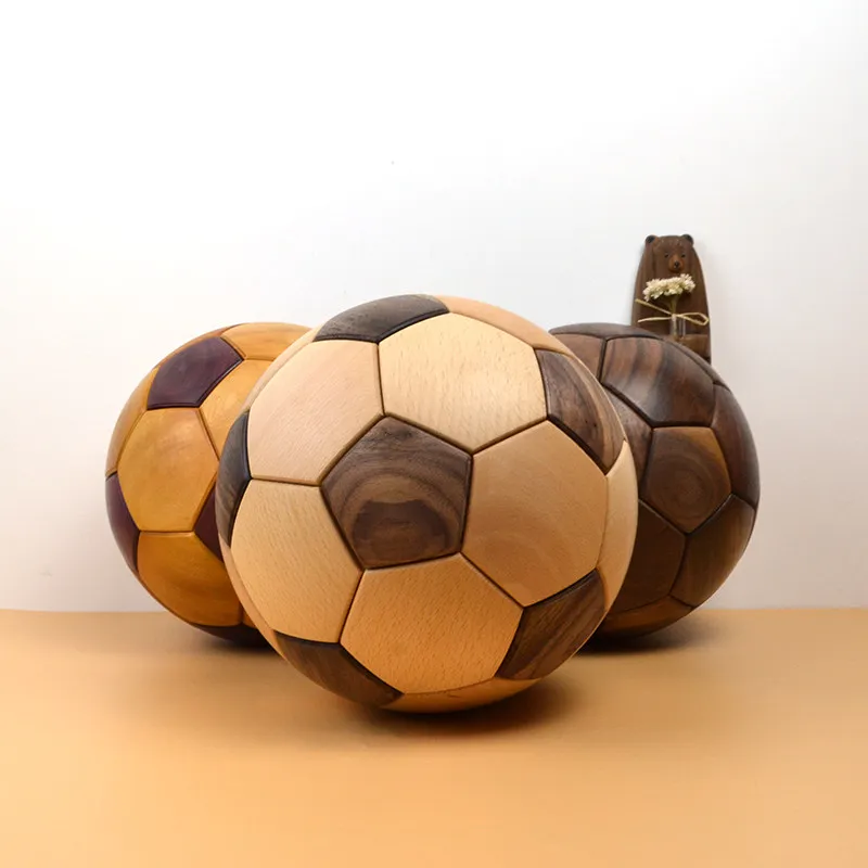 Luban tenon and mortise solid wood football ornament creative handmade black walnut log toy student children gift gift
