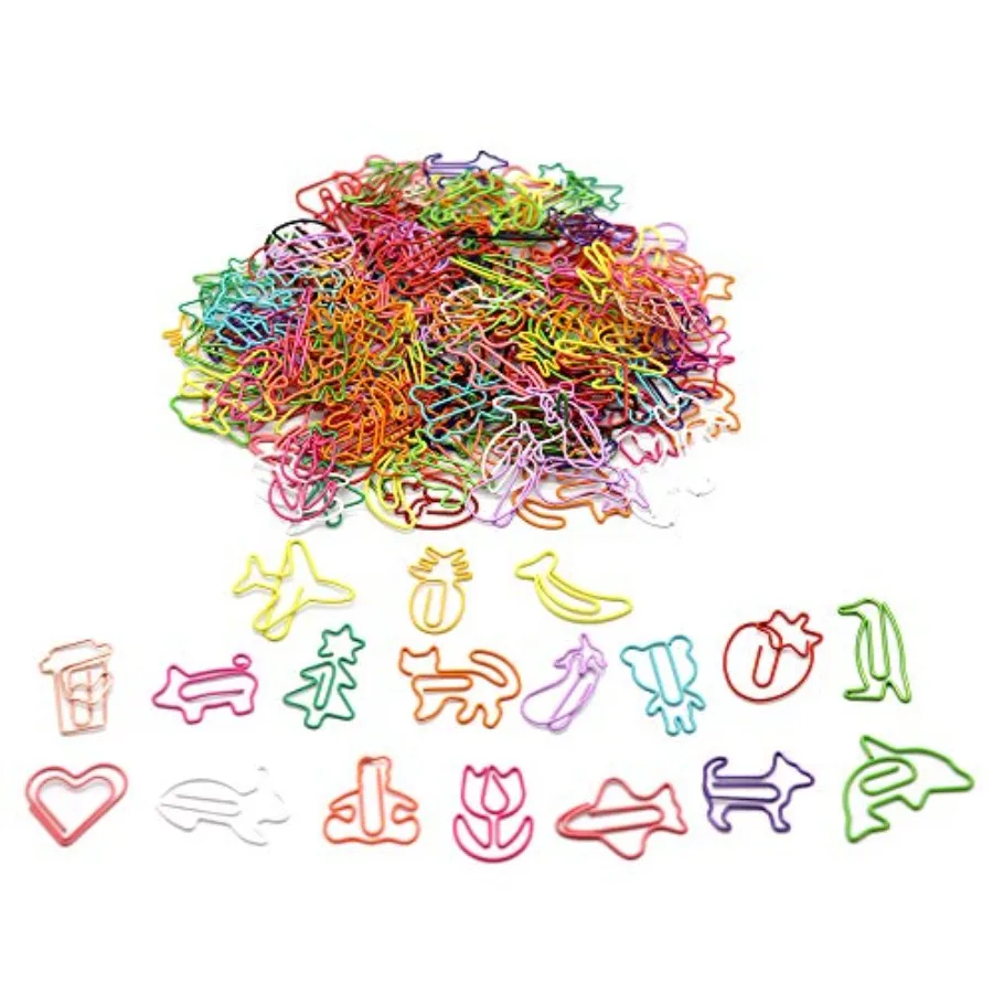 150 Pcs Assorted Shaped Paper Clips, Fun Animal, Tree, Flower, Car Designs, Coated Stainless Steel, 1.0 Inch, Assorted Colors