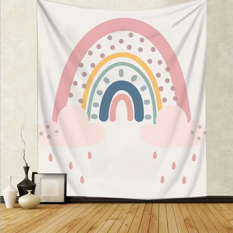 Rainbow Clouds Tapestry Wall Hanging Kawaii Adult Girl Child Dorm Mattress Room Wall Background Cloth Photo Prop Birthday Gifts