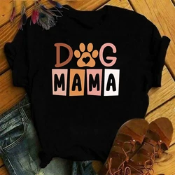 Dog Mama Printing T-Shirt Women Tees Round Neck T-Shirt