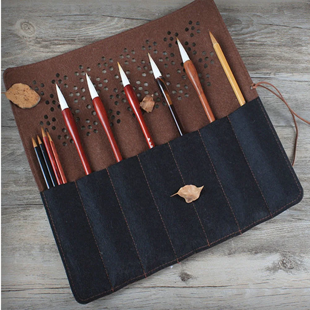 

2Pcs Felt Brush Roll Holder Oil Watercolor Pouch Vintage Style Pen Storage Bag Compact Paint Brush Carry Case for Artists