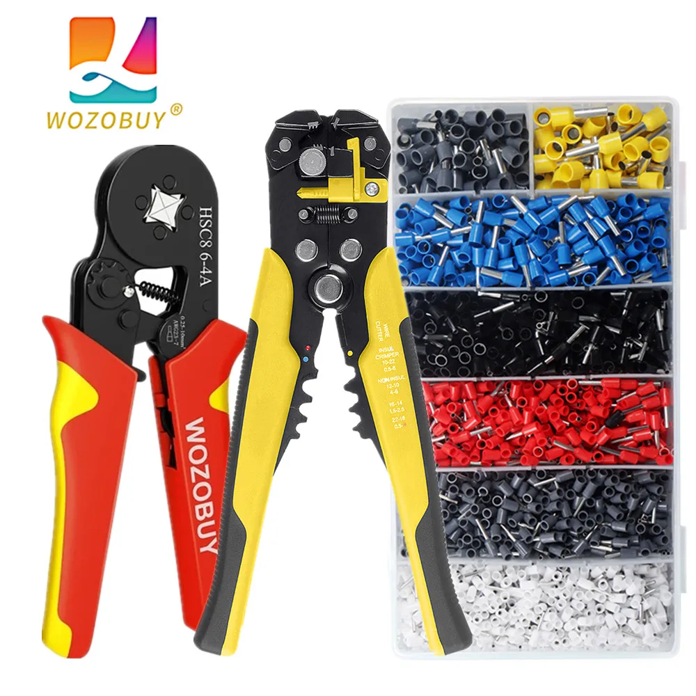 WOZOBUY Wire Terminals Ratcheting Ferrule Crimper Tool HSC8 6-6A/6-4A - 24-10AWG Wire Stripper,Wire Terminals Crimper Kit