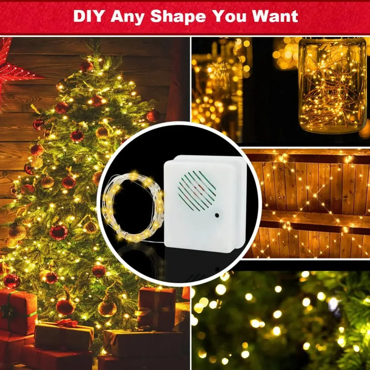 مستشعر صوت عيد الميلاد DIY مع سلسلة LED أضواء زخرفية لموسيقى عيد الميلاد للحفلات شجرة عيد الميلاد ديكو باللون الأبيض الدافئ