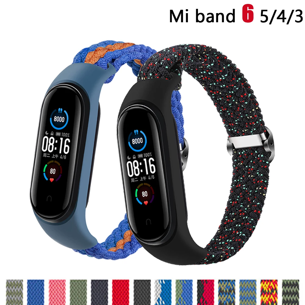 Strap for Mi band 6 bracelet Elastic adjustable Nylon Braided Miband4 miband 5 correa Wristband for xiaomi Mi band 4 3 5 6 strap