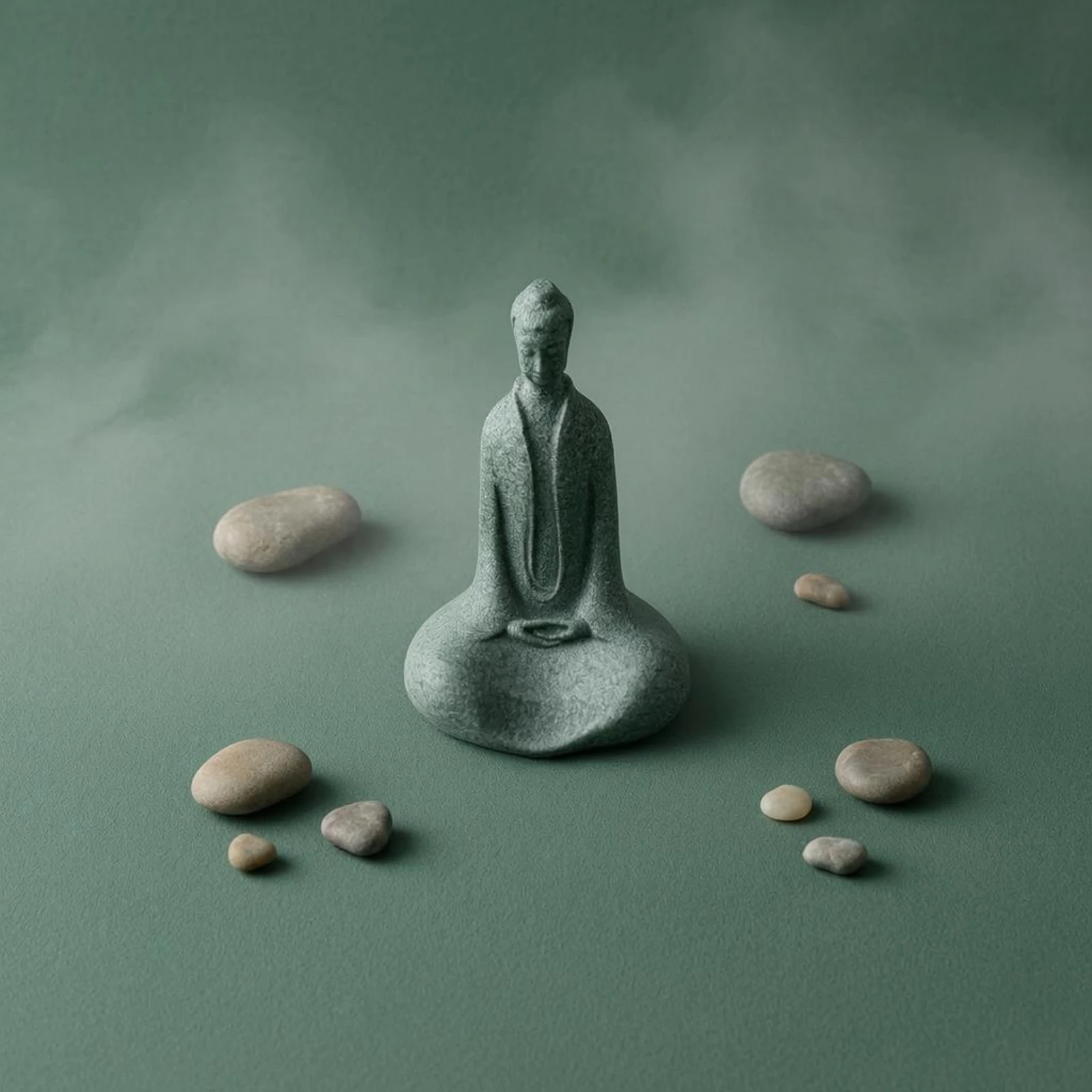 Buddha Figurine Green Sandstone Buddha Statue Tabletop Ornament Zen-Style Home Decor Piece Sculpted Robe for Miniature Landscape
