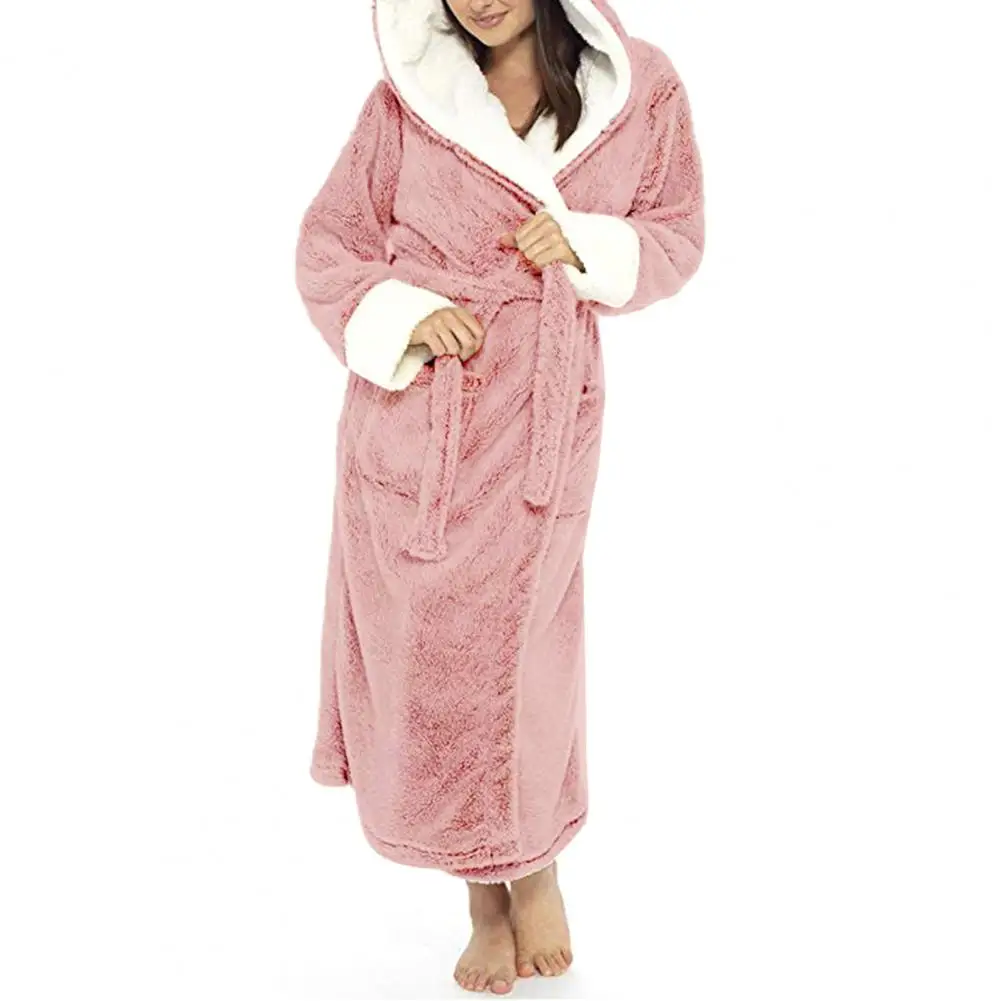 Plus Size Coral Fleece Women Men Nightgown  Long Bathrobe Winter Kimono Flannel Bath Robe Nightgown Sleepwear Nightie Spa Robe