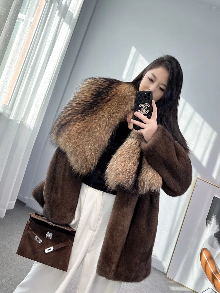 Fangtai 2023New Natural Real Mink Fur Coat Women Winter Warm Luxury Fur Jacket Plus Size Outwear FemaleVest Coats Fashion jacket