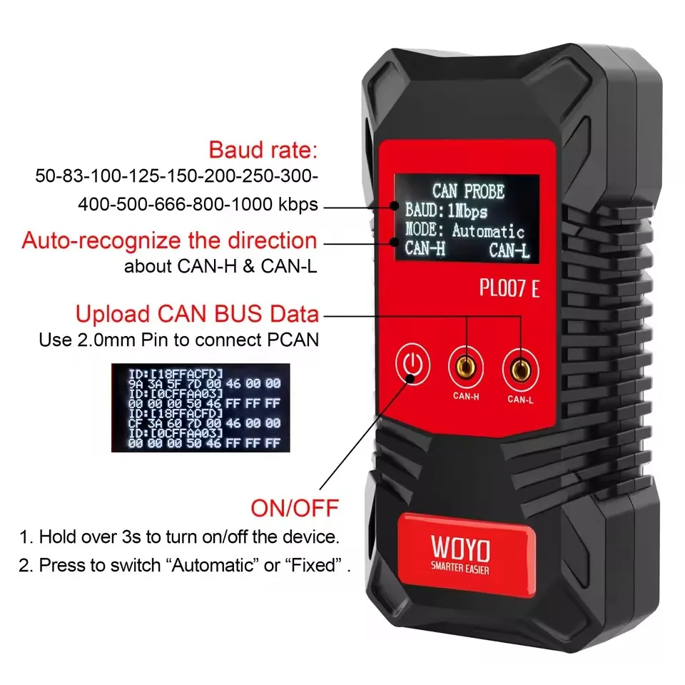 WOYO Non-contact CAN BUS Tester Engineer Don't Need Breaking the Wire Edition Reads Data Directly Auto-recognize CAN-H & CAN-L