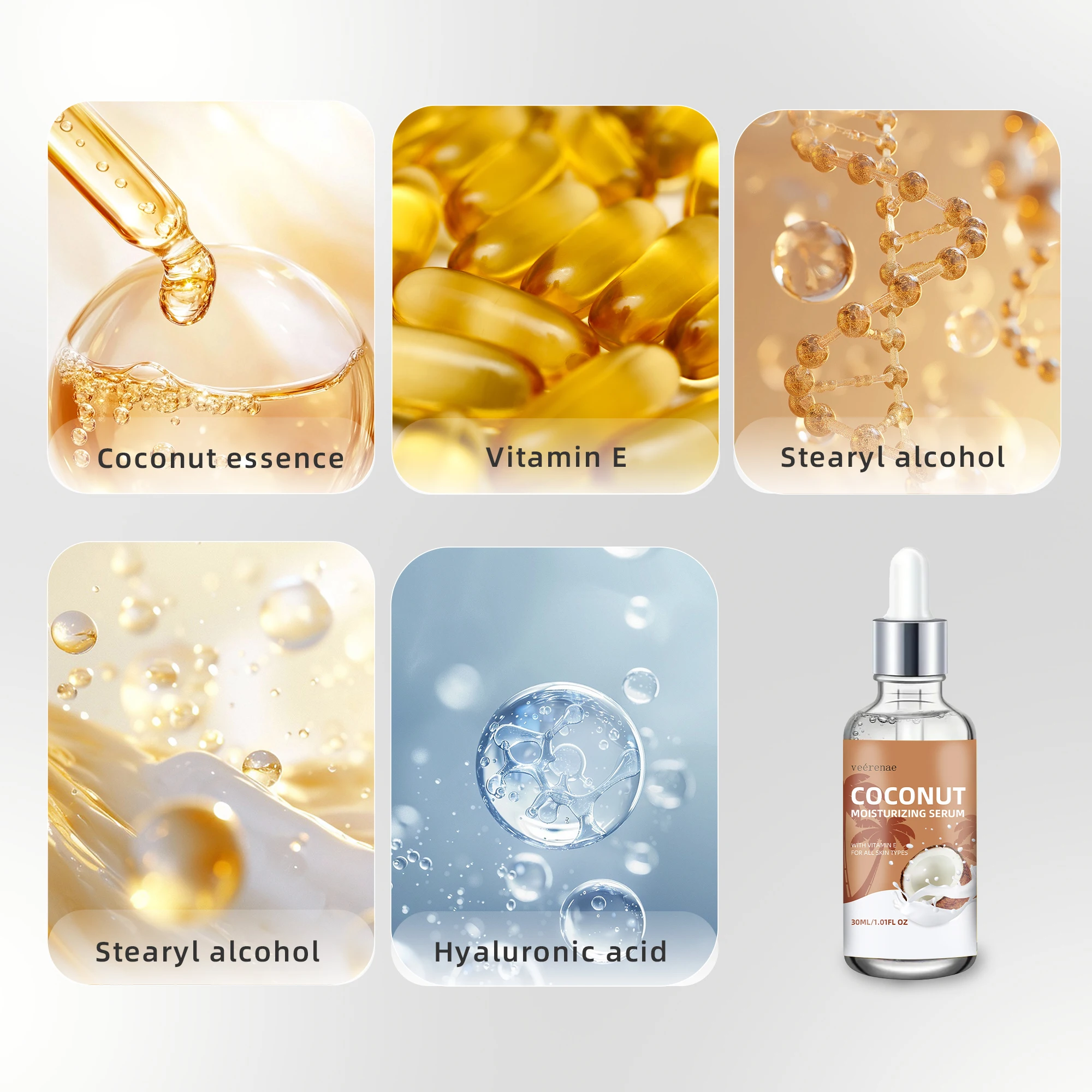 veérenae COCONUT MOISTURIZING SERUM - Instant Firming & Smoothing. Fast-Absorbing, For All Skin Types