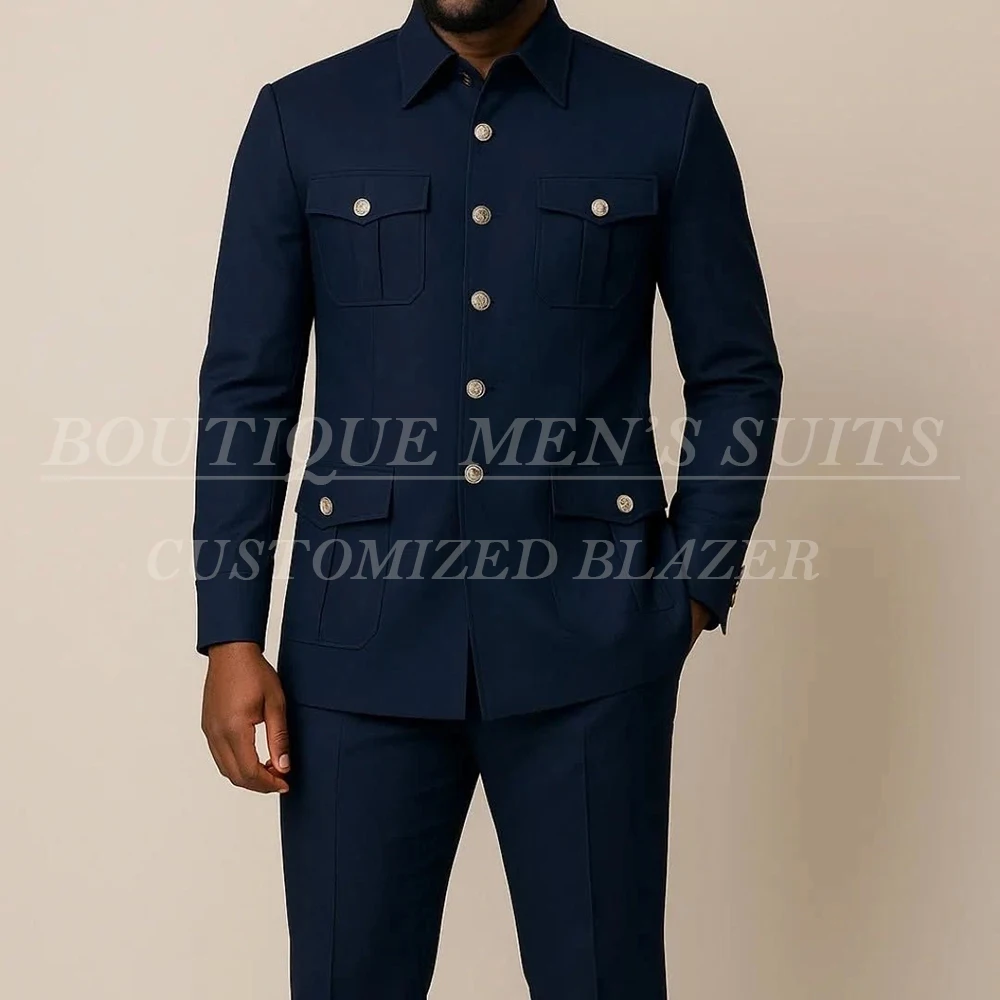 

Формальные мужские костюмы, шикарные однобортные однобортные комплекты с лацканами-стойкой, куртка и брюки по индивидуальному заказу, однотонные модные повседневные комплекты мужской одежды