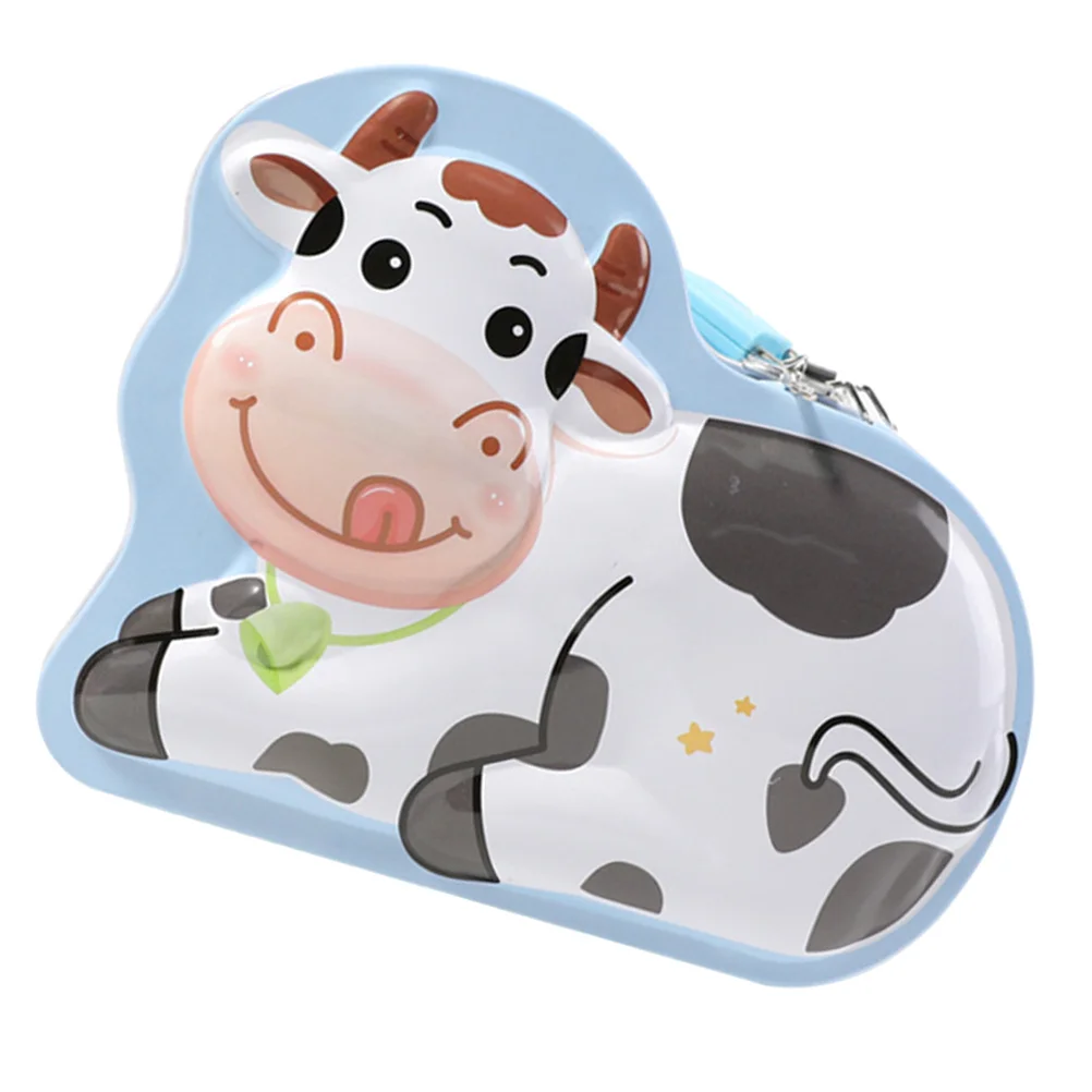 1Pcs Creative Milk Cow Saving Box Tinplate Money Bank Strong Non-Deformable Design Easy Access Lid for Kids Financial Learning
