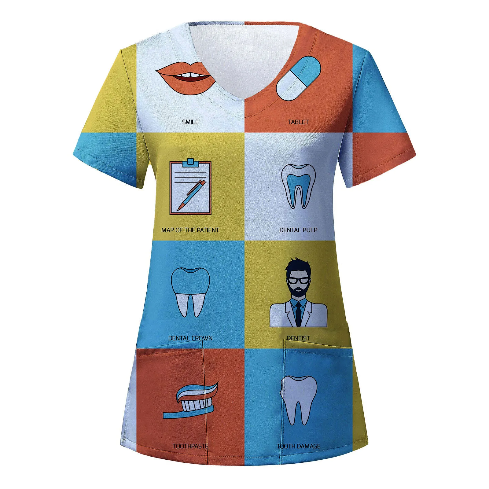 

2024 Teeth Print Scrub Tops Women Dentist Working Uniform Nurse Scrub Uniformes Medicos Para Mujer Tooth Hospital Workwear