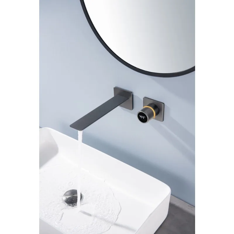 In-wall Copper Digital Display Faucet with Grey Finish for Basin and Vanity