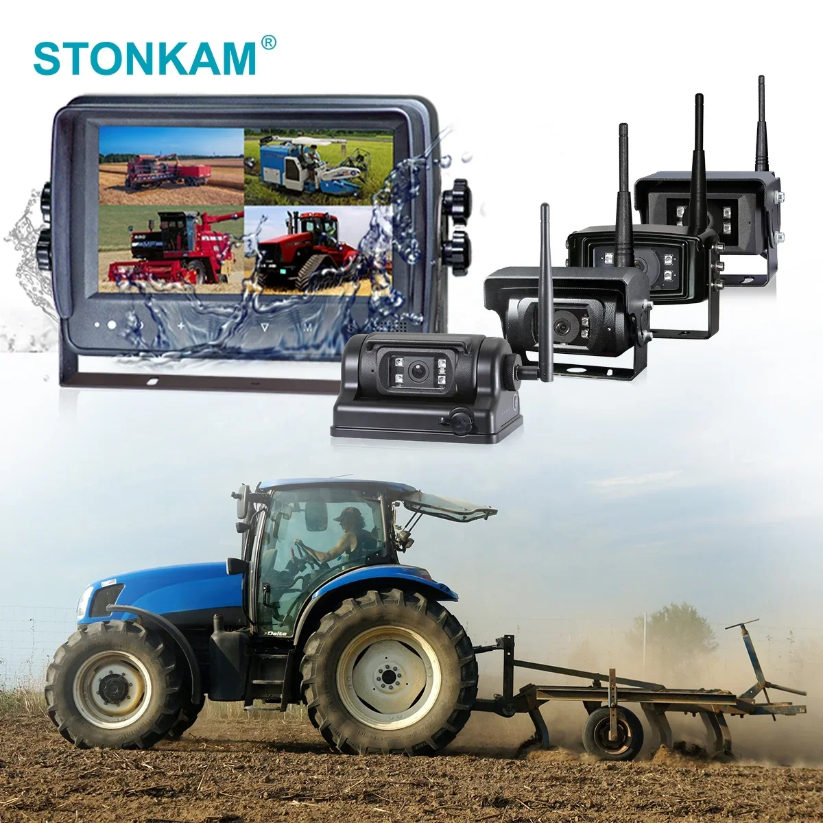 STONKAM Battery Operated Wireless Backup Camera System 984ft Range Waterproof Magnetic Touchscreen For Truck construction