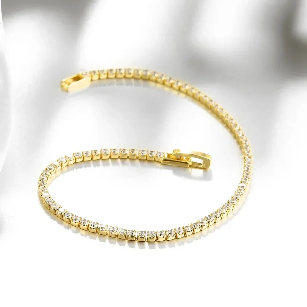 SAIYE Pure 925 Silver Jewelry 18CM Tennis Bracelet 2mm Zirconia Anniversary Gift Real Sterling Silver Bangle Bracelets