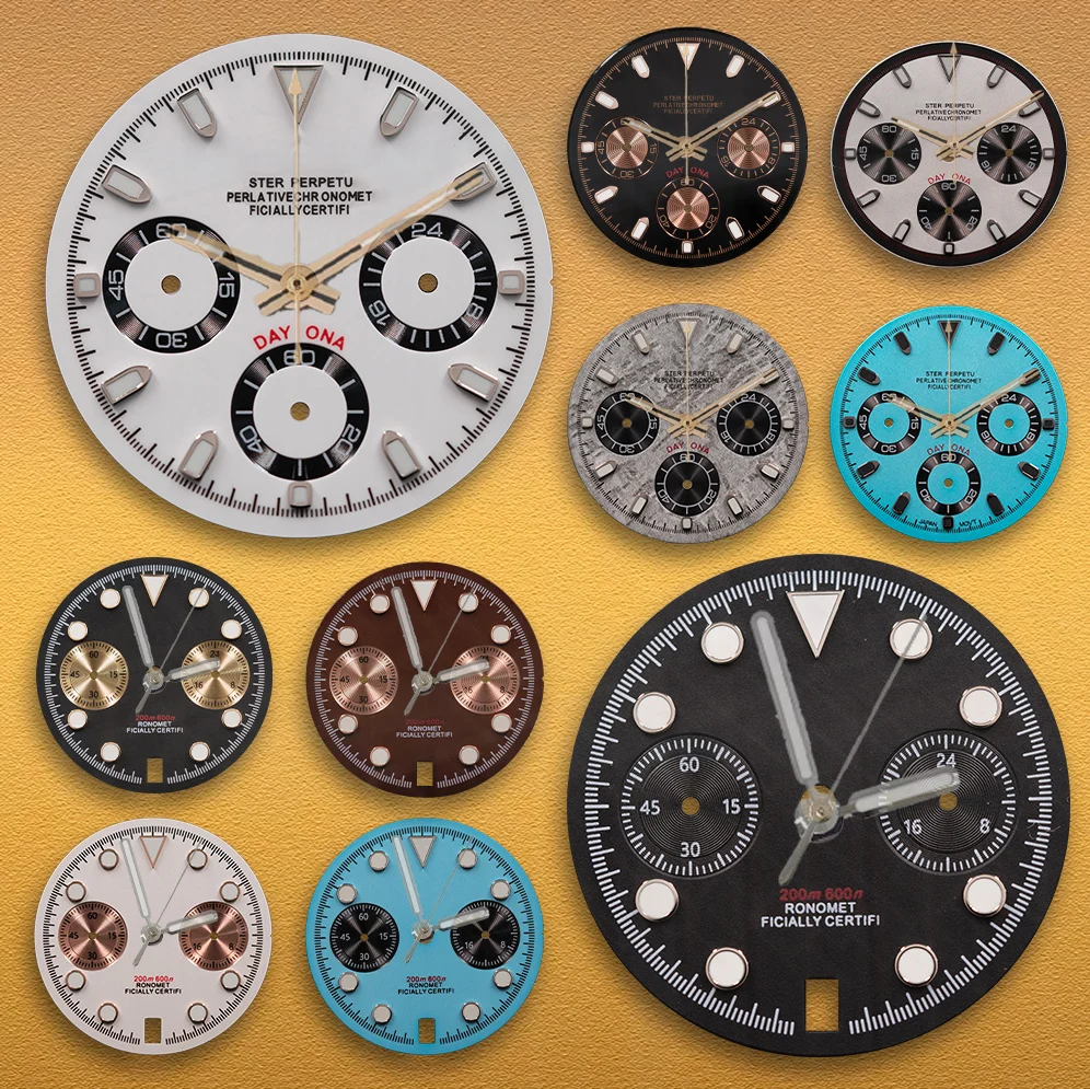 Relojes SEI VK63 con Esfera de 29.5mm, Esfera Panda DTN con Logotipo S, Movimiento VK63, Luminoso Verde, para Hombre, Accesorios de Modificación de Relojes