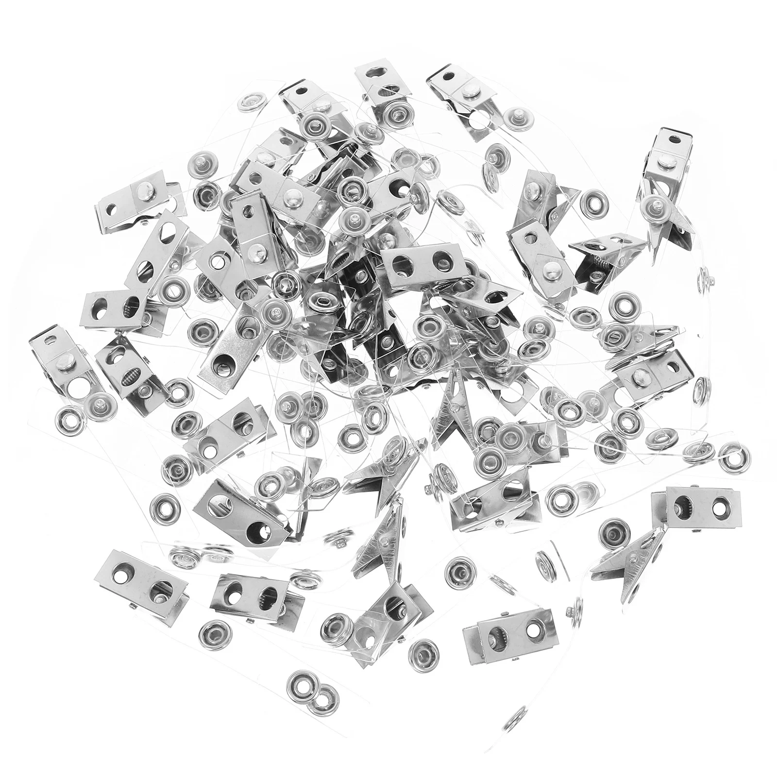 

50pcs Metal Badge Clips Double Hole Transparent Pvc Straps Id Card Holder Name Tag Clip Work Badge Holder For Office School