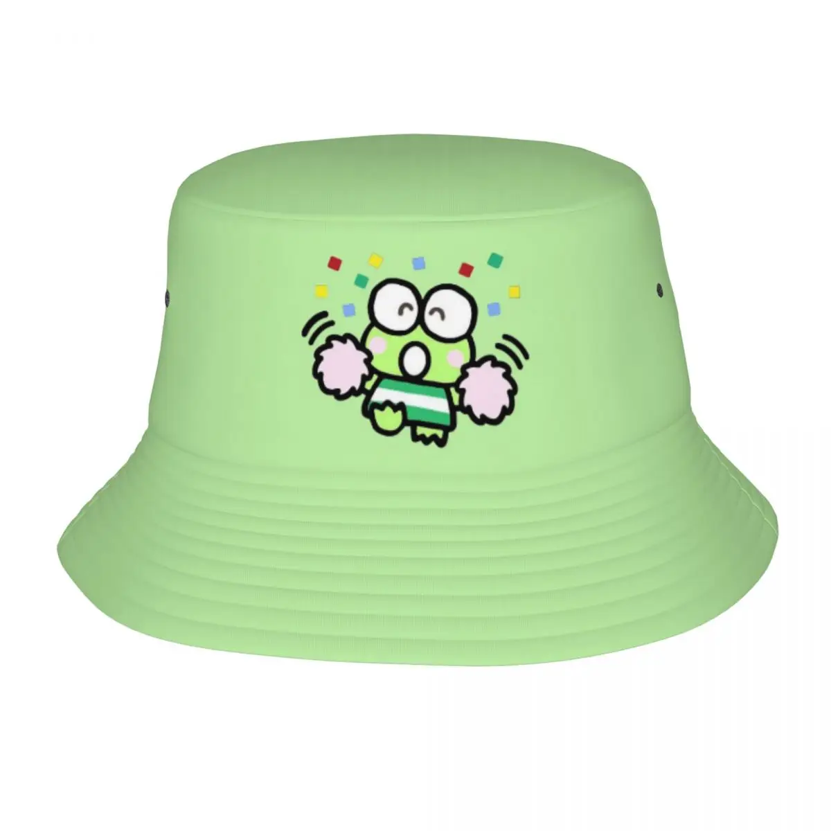 Unisex Harajuku Bucket Hat Keroppi Sanrio Frog Green Merchandise Bob Hat For Beach Headwear UV Protection