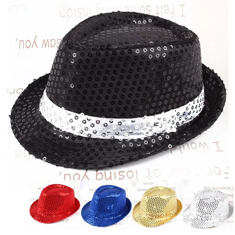 Unisex Sequins Hat Stage Dance Show Party Hip Hop Jazz Glitter Cowboy Caps Performance Costume Clown Magician Shiny Beading Hat