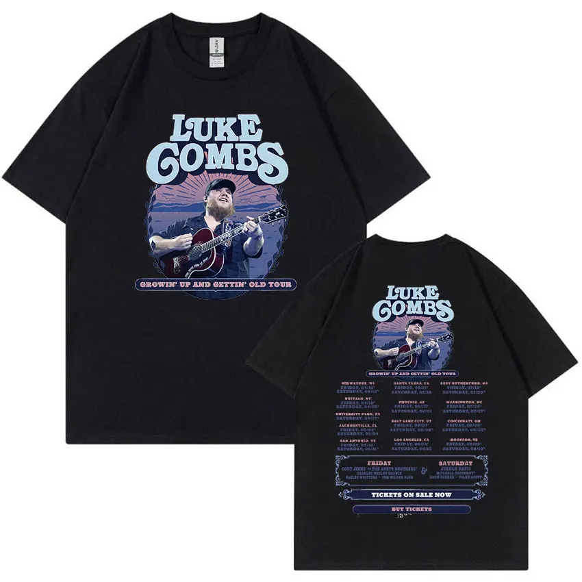 Luke Combs 2024 Tour Growing Up and Getting Old Print T Shirt Men Hip Hop Retro Fashion Oversized Cotton T-shirt Unisex Clothing