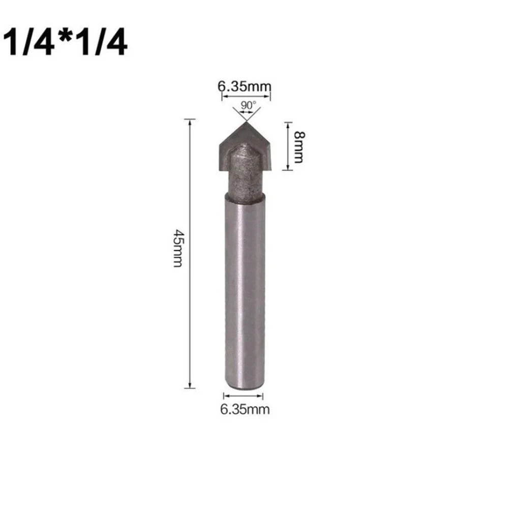 Brocas para enrutador CNC, juego de alta resistencia, grabado de 1/4 pulgadas, 6,35mm, 1 piezas, 42-53mm, ranura en V biselada de 90 grados