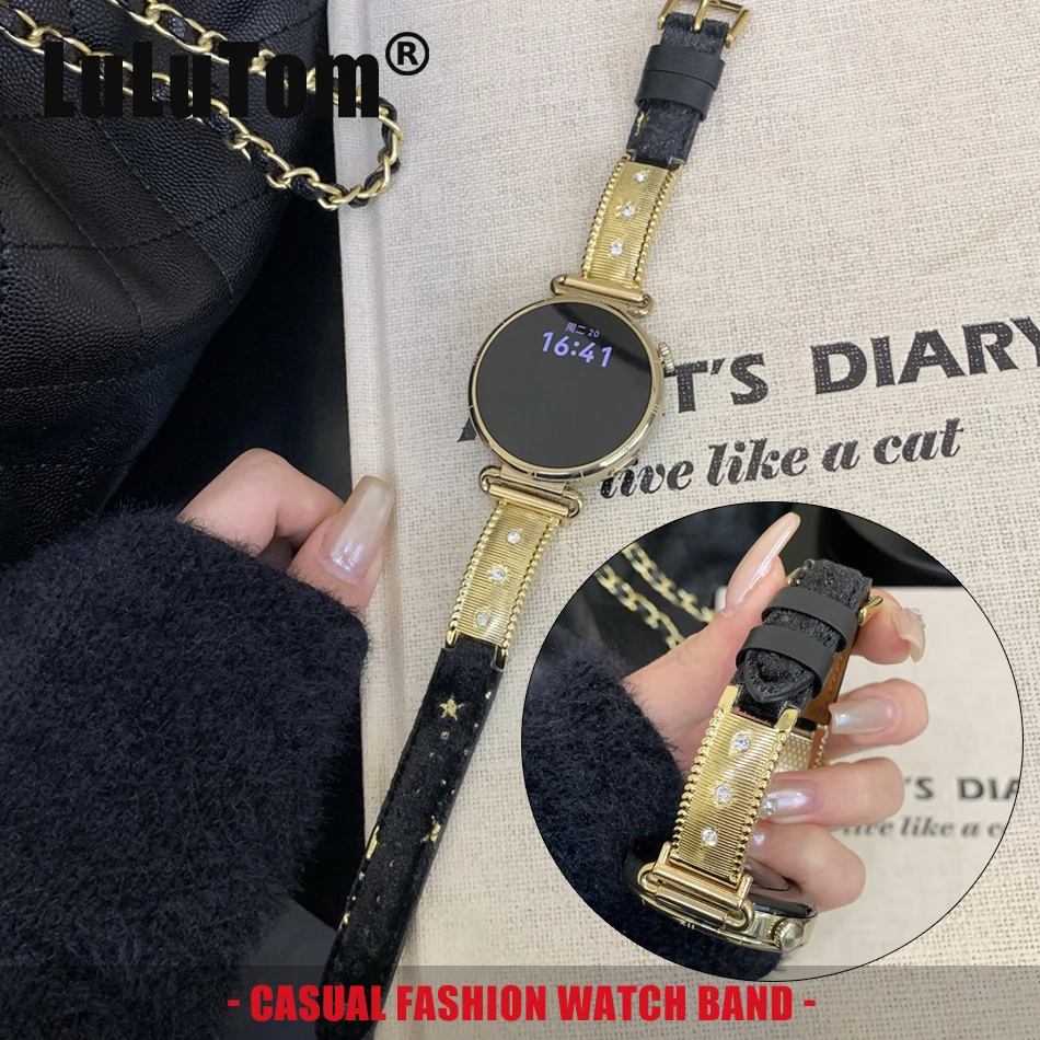 

Кожаный ремешок Star Velvet 18/20/22 мм для Samsung Galaxy Watch 8 7 6 5 Pro 4, Huawei GT2 3, Amazfit, Garmin, Diamond Metal Watch Band