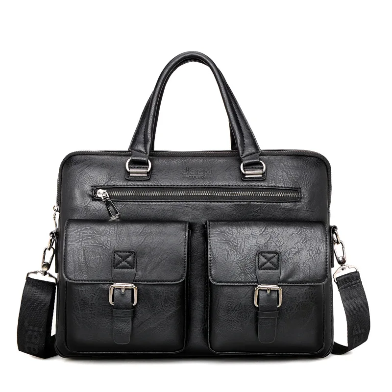 حقيبة رجالية من جلد البولي يوريثان الناعم مع قفل وسحاب وتخزين كمبيوتر متعدد الجيوب وحقيبة كتف واحدة للأعمال #5