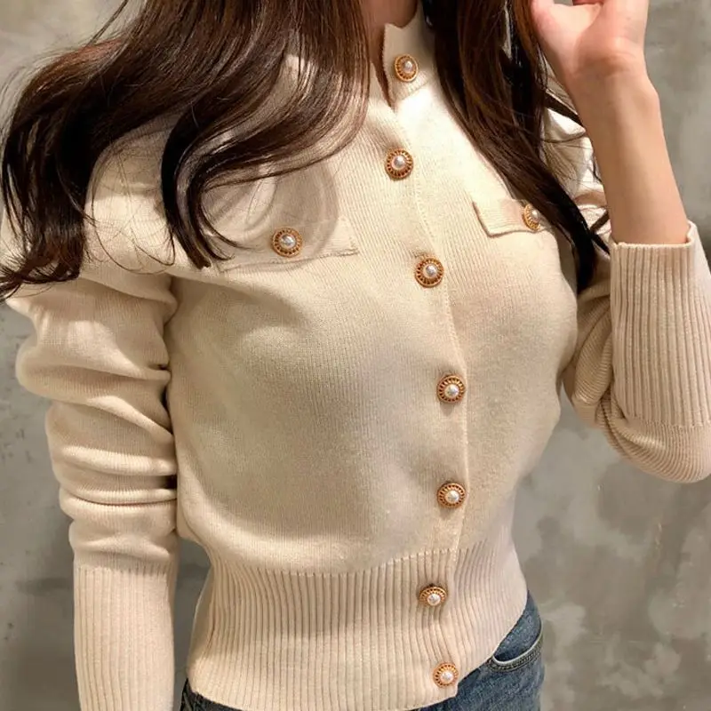 

Autumn Winter Long Sleeve Cardigans Top Fashion Women Single Breasted Slim Solid Sweaters Knitted Korean Warm Commute Cardigan
