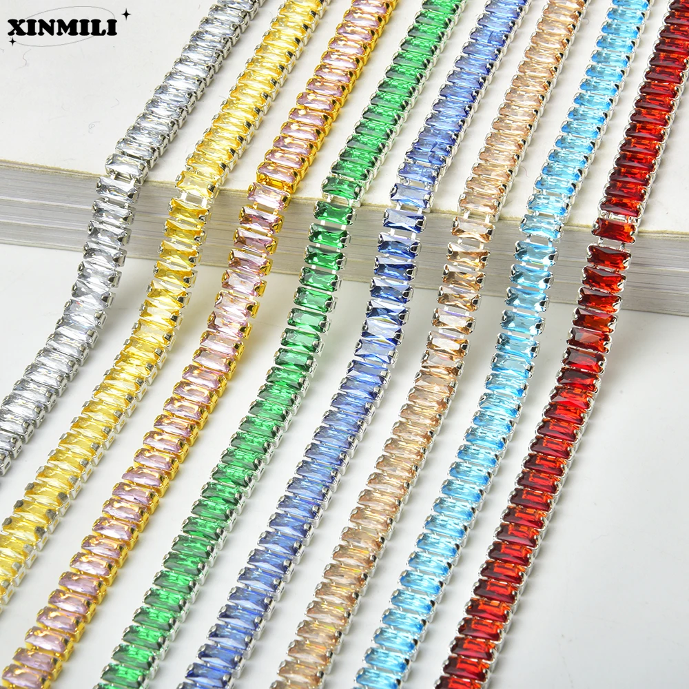 Shiny Crystal Zircon Rectangle Chain Decorative Nail Art Jewelry Findings Rhinestone Trim for Clothes Shoes Ornament Accessories